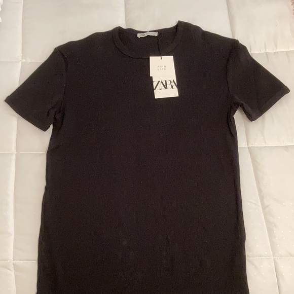 Zara Black Ribbed TShirt. Size Small - Picture 2 of 8